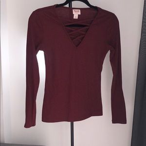 Cross front maroon top!